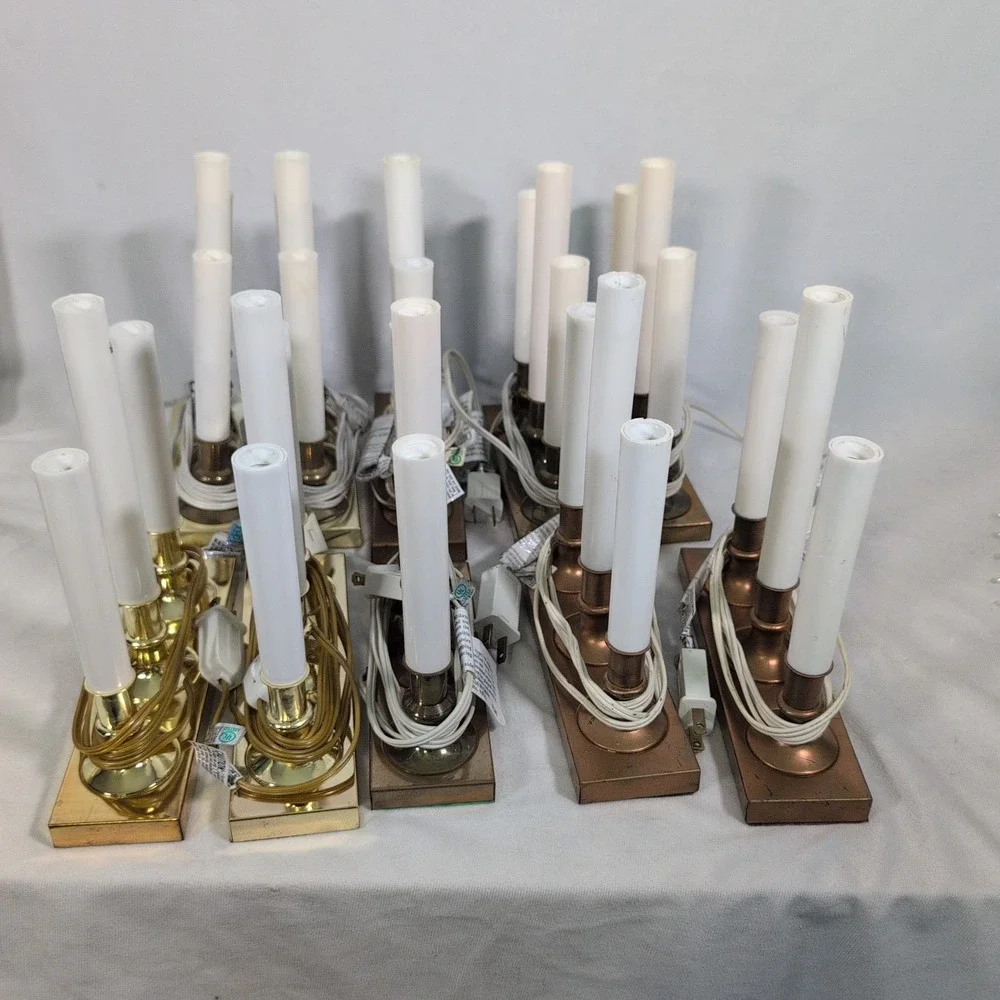 VTG Lot of 10 Triple Electric Light Candle Lamp Brass Base, China